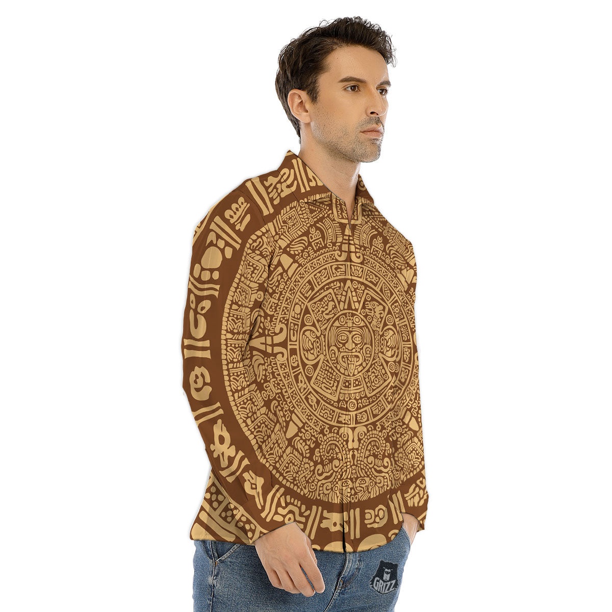 Symbol Mayan Print Men's Dress Shirts-grizzshop