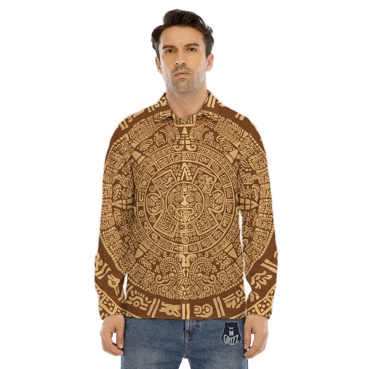 Symbol Mayan Print Men's Dress Shirts-grizzshop