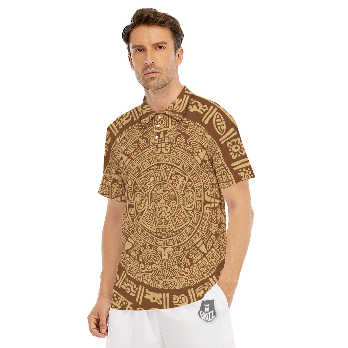 Symbol Mayan Print Men's Golf Shirts-grizzshop