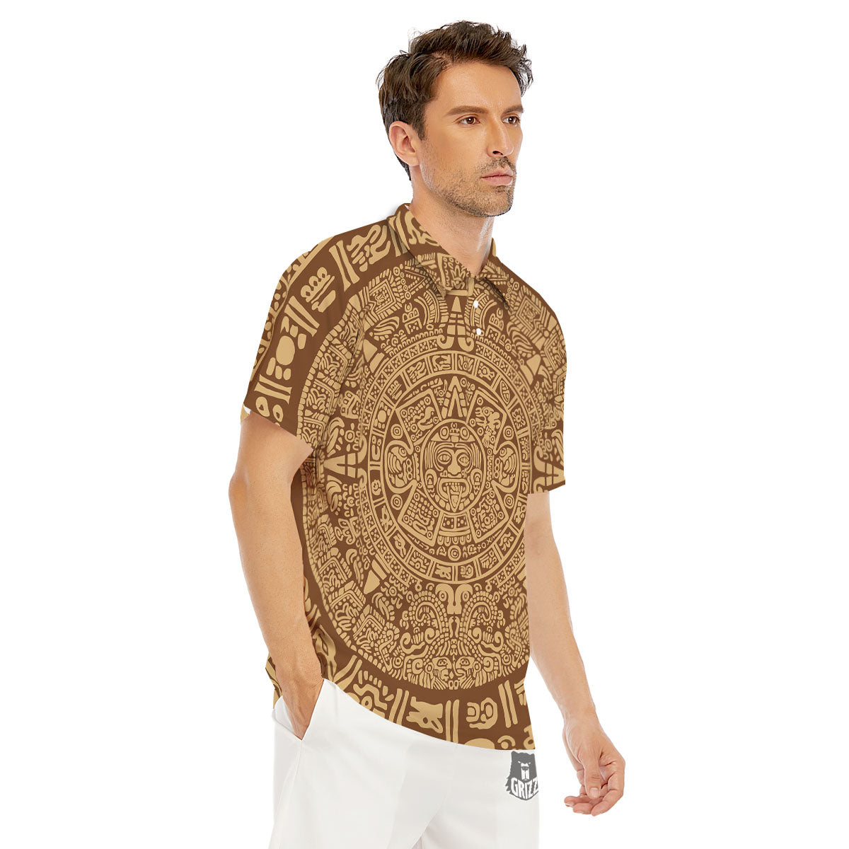 Symbol Mayan Print Men's Golf Shirts-grizzshop