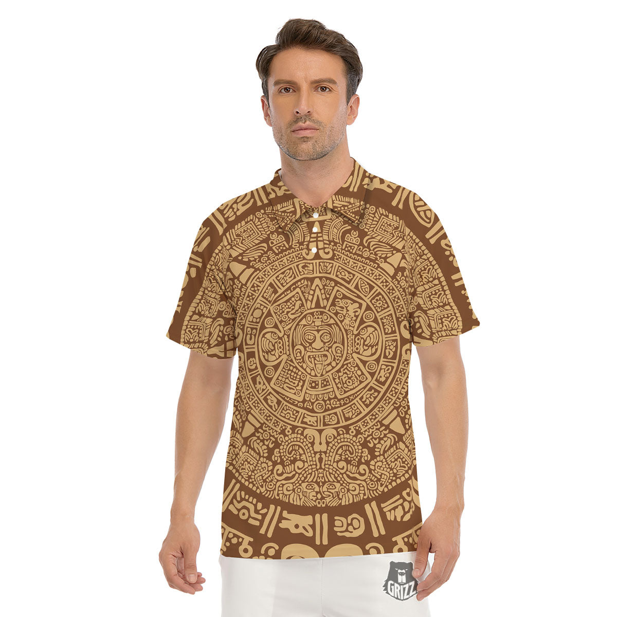 Symbol Mayan Print Men's Golf Shirts-grizzshop