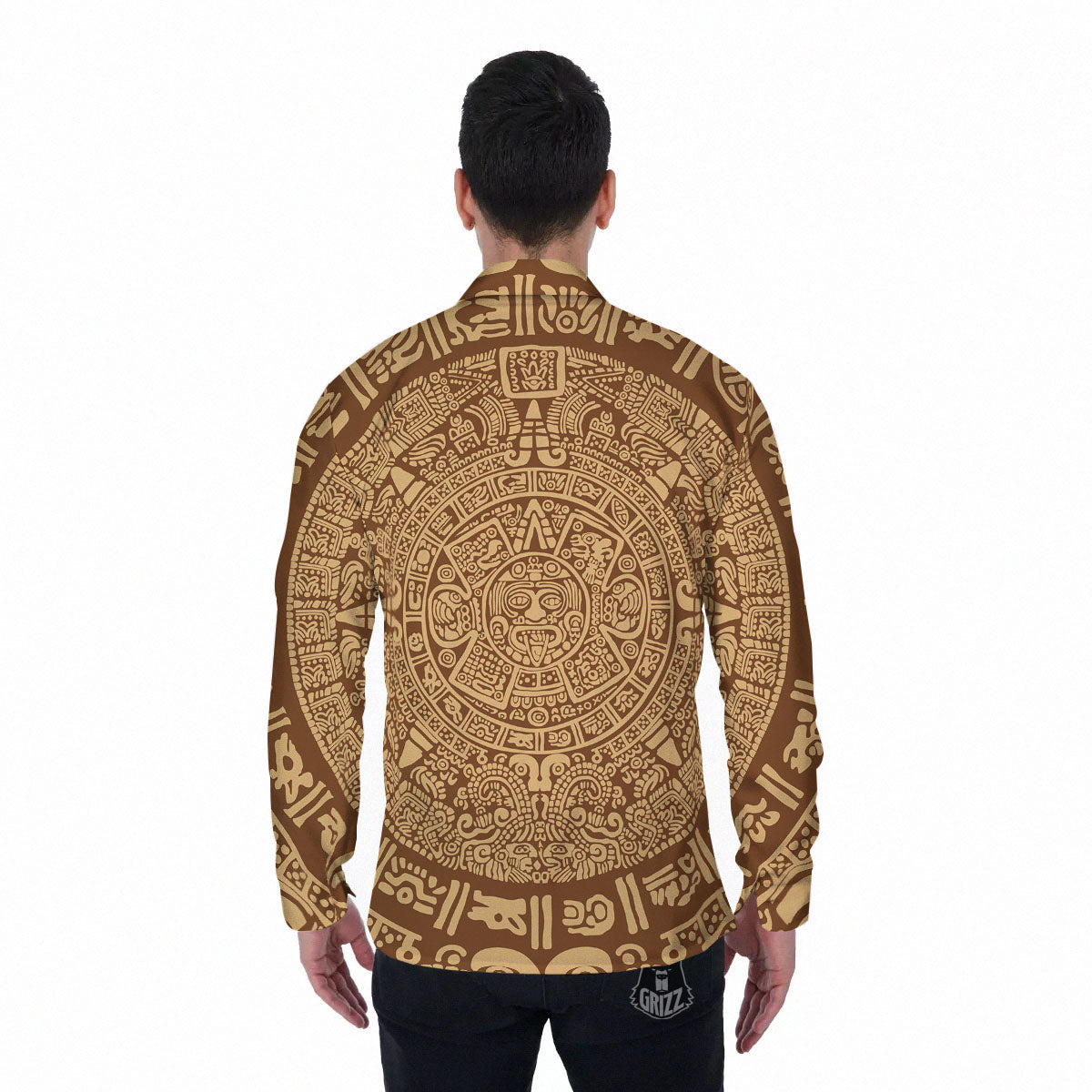 Symbol Mayan Print Men's Long Sleeve Shirts-grizzshop