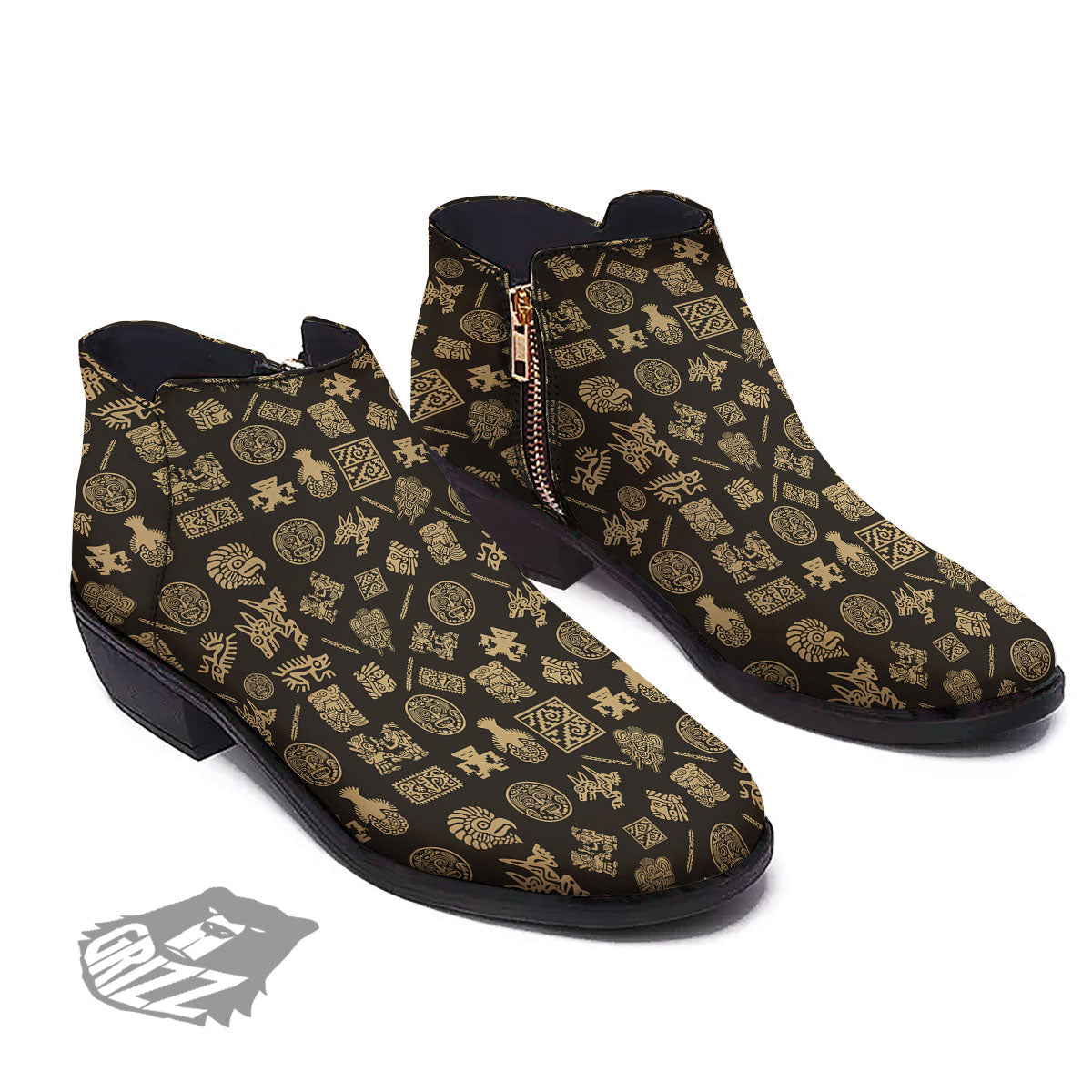Symbol Mayan Print Pattern Ankle Boots-grizzshop