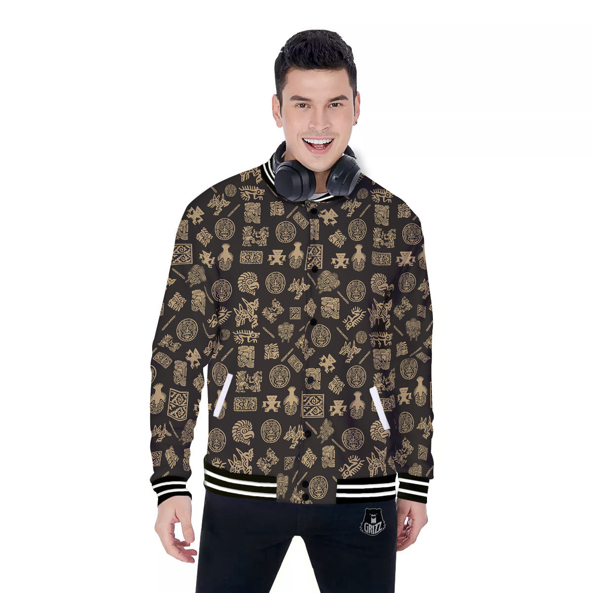 Symbol Mayan Print Pattern Baseball Jacket-grizzshop