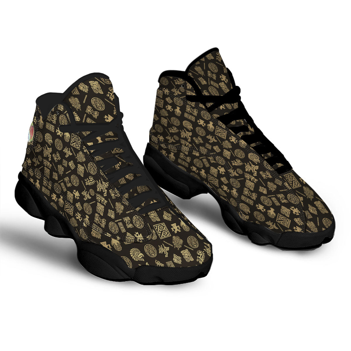 Symbol Mayan Print Pattern Black Basketball Shoes-grizzshop