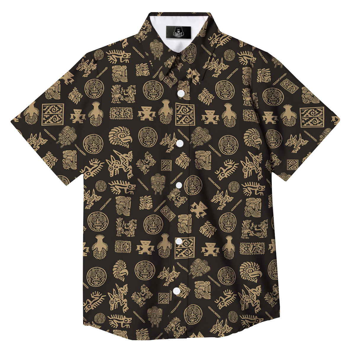 Symbol Mayan Print Pattern Button Up Shirt-grizzshop