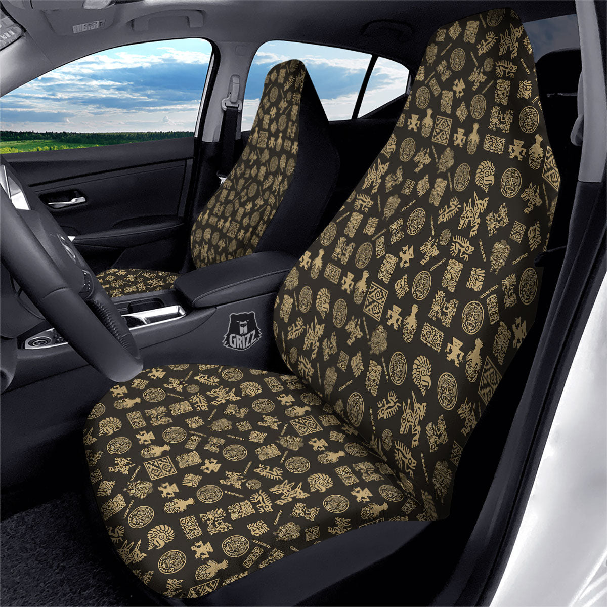 Symbol Mayan Print Pattern Car Seat Covers-grizzshop