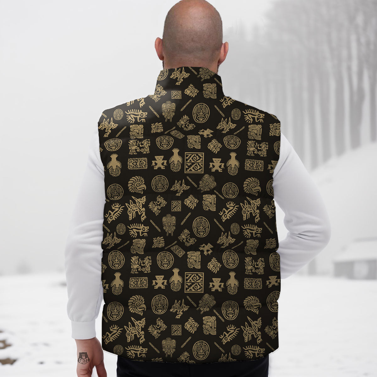 Symbol Mayan Print Pattern Down Vest