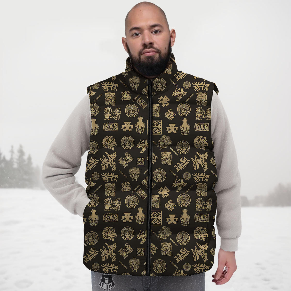 Symbol Mayan Print Pattern Down Vest