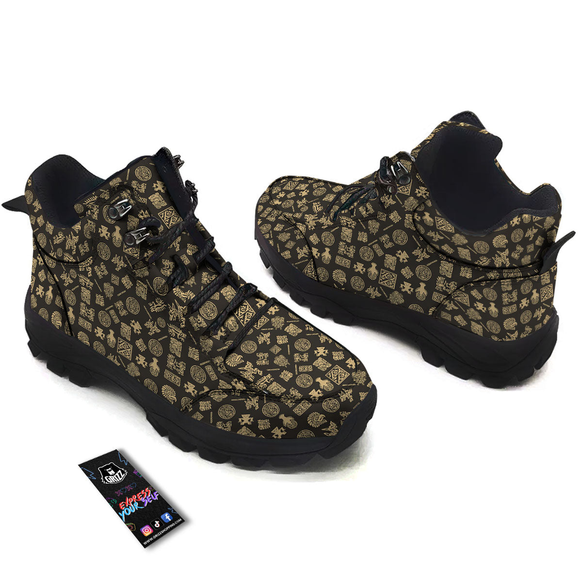 Symbol Mayan Print Pattern Hiking Shoes-grizzshop