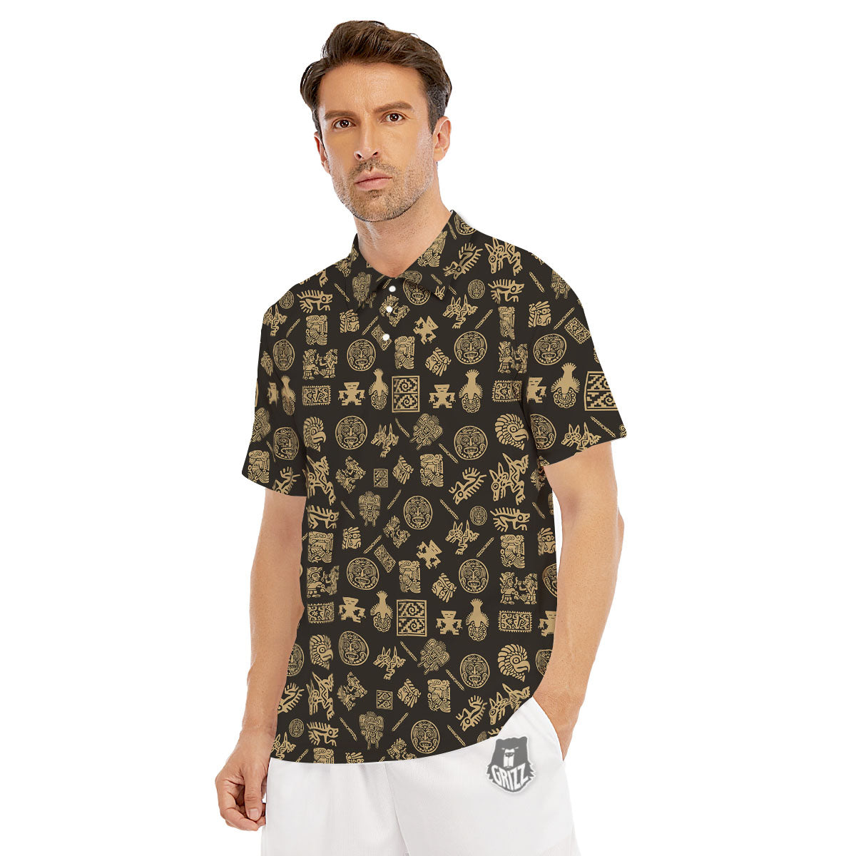 Symbol Mayan Print Pattern Men's Golf Shirts-grizzshop