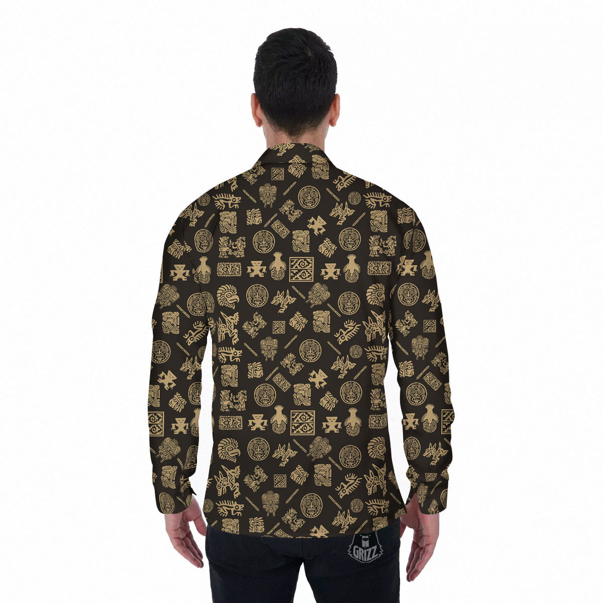 Symbol Mayan Print Pattern Men's Long Sleeve Shirts-grizzshop