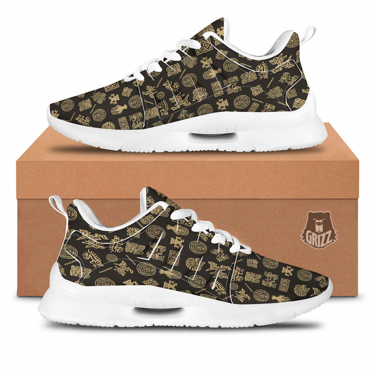 Symbol Mayan Print Pattern Tennis Shoes-grizzshop