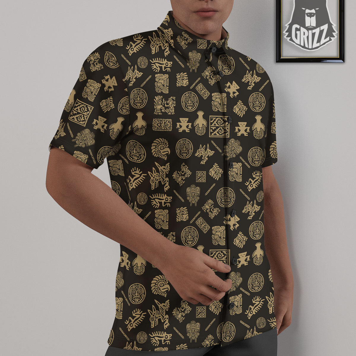 Symbol Mayan Print Pattern Untucked Shirts-grizzshop
