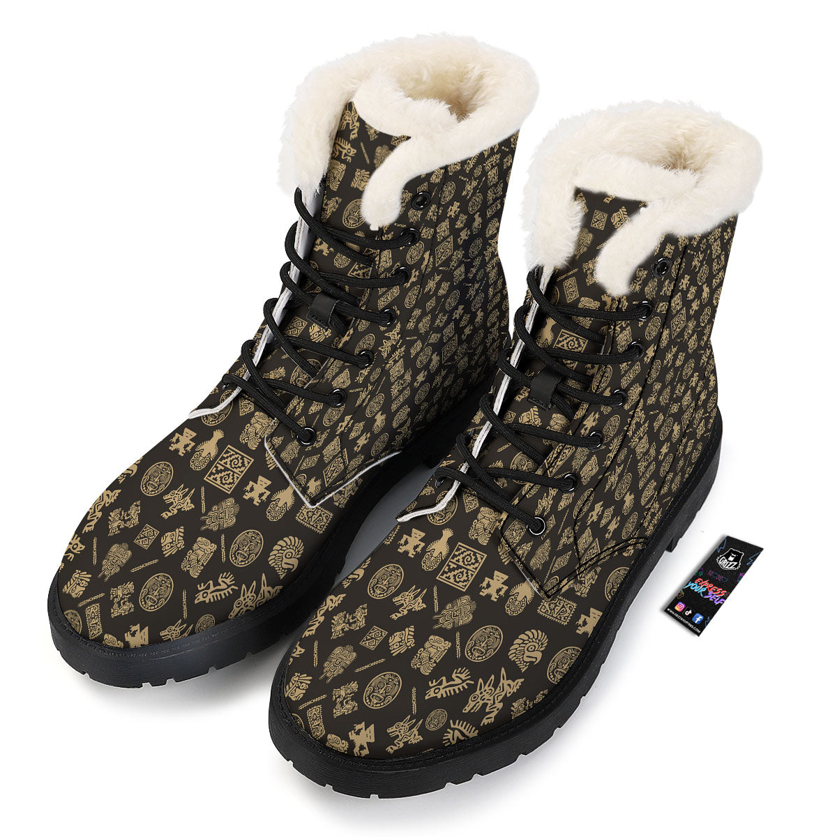 Symbol Mayan Print Pattern Winter Boots-grizzshop