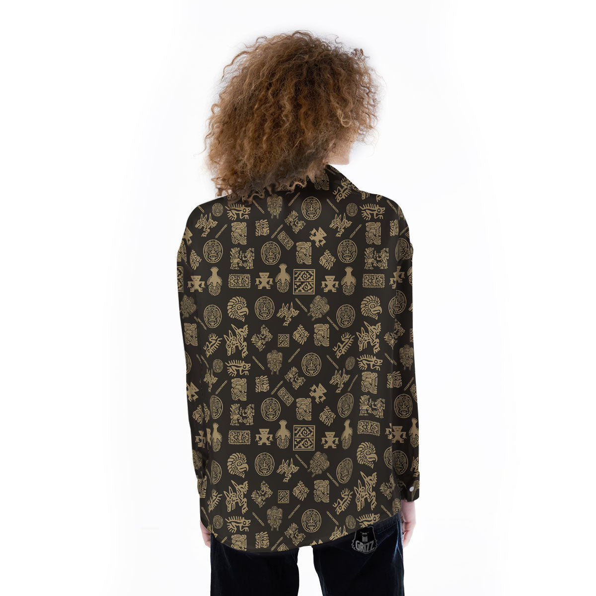 Symbol Mayan Print Pattern Women's Long Sleeve Shirts-grizzshop