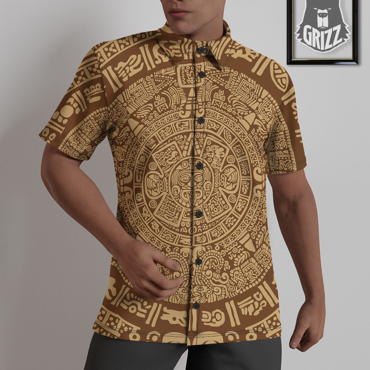 Symbol Mayan Print Untucked Shirts-grizzshop