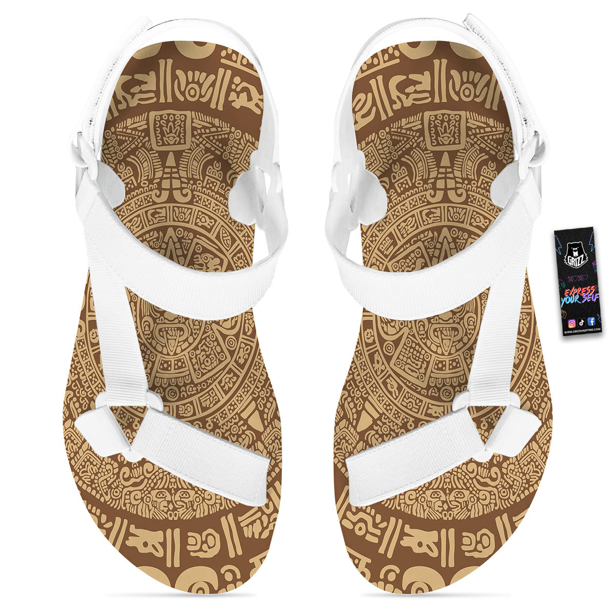 Symbol Mayan Print White Open Toe Sandals-grizzshop