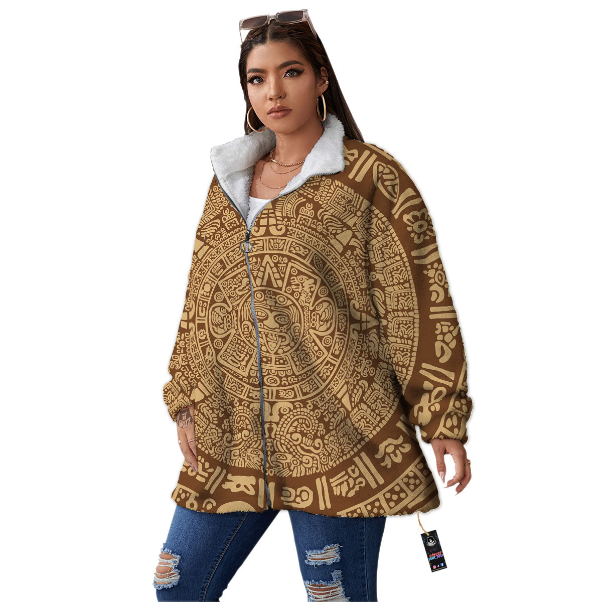 Symbol Mayan Print Women's Sherpa Jacket-grizzshop