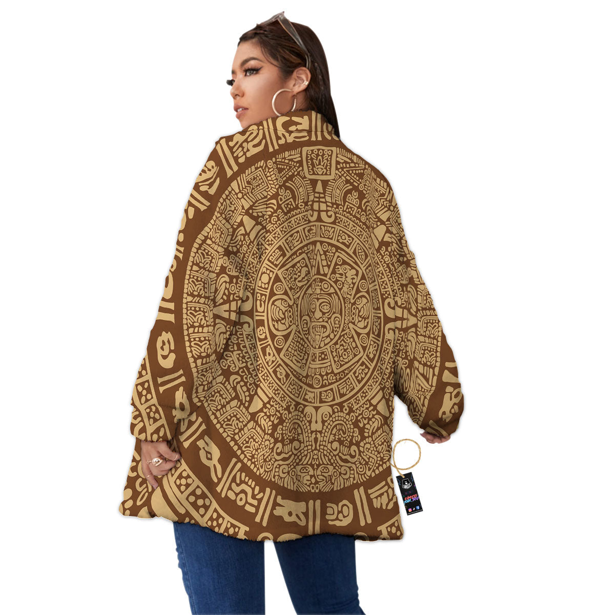 Symbol Mayan Print Women's Sherpa Jacket-grizzshop
