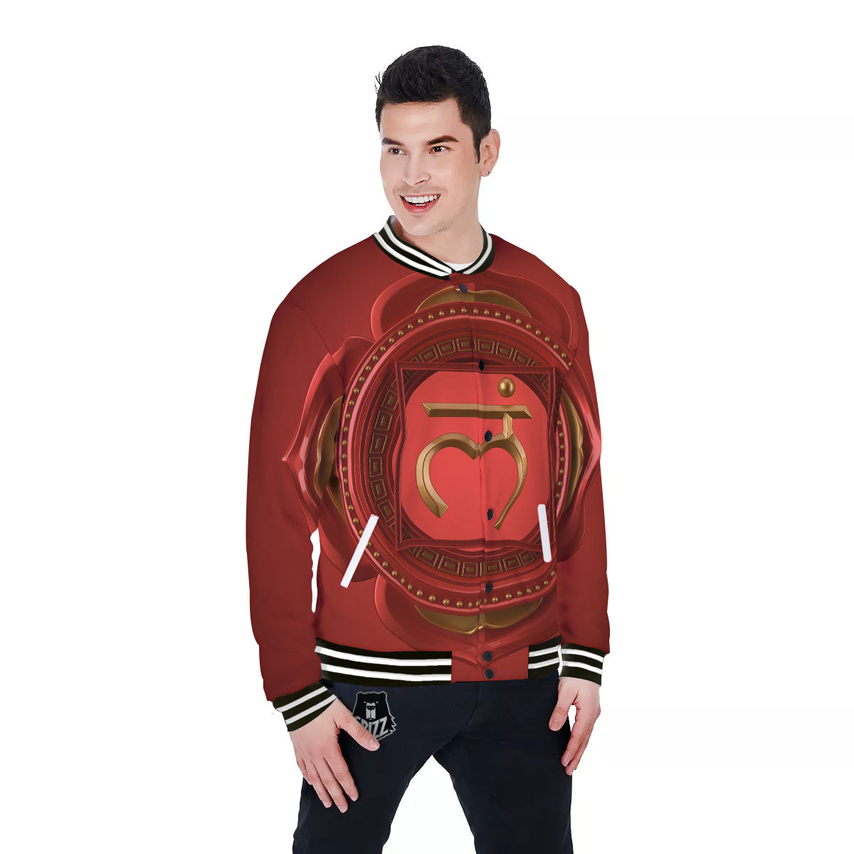 Symbol Muladhara Chakra Print Baseball Jacket-grizzshop