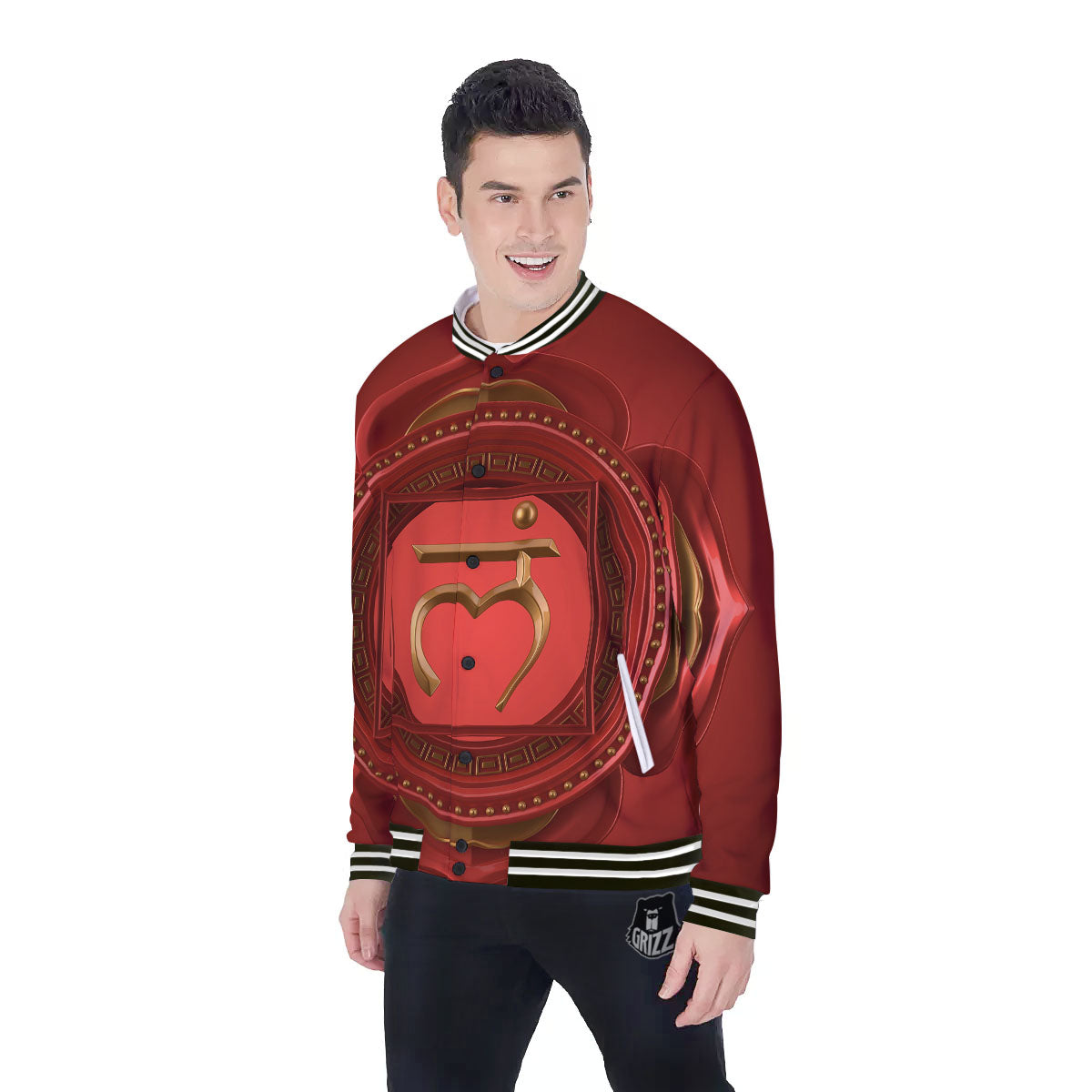 Symbol Muladhara Chakra Print Baseball Jacket-grizzshop