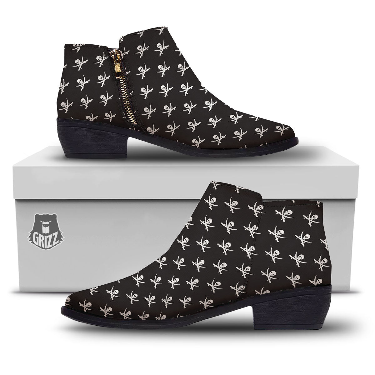 Symbol Pirate Skull Print Pattern Ankle Boots-grizzshop