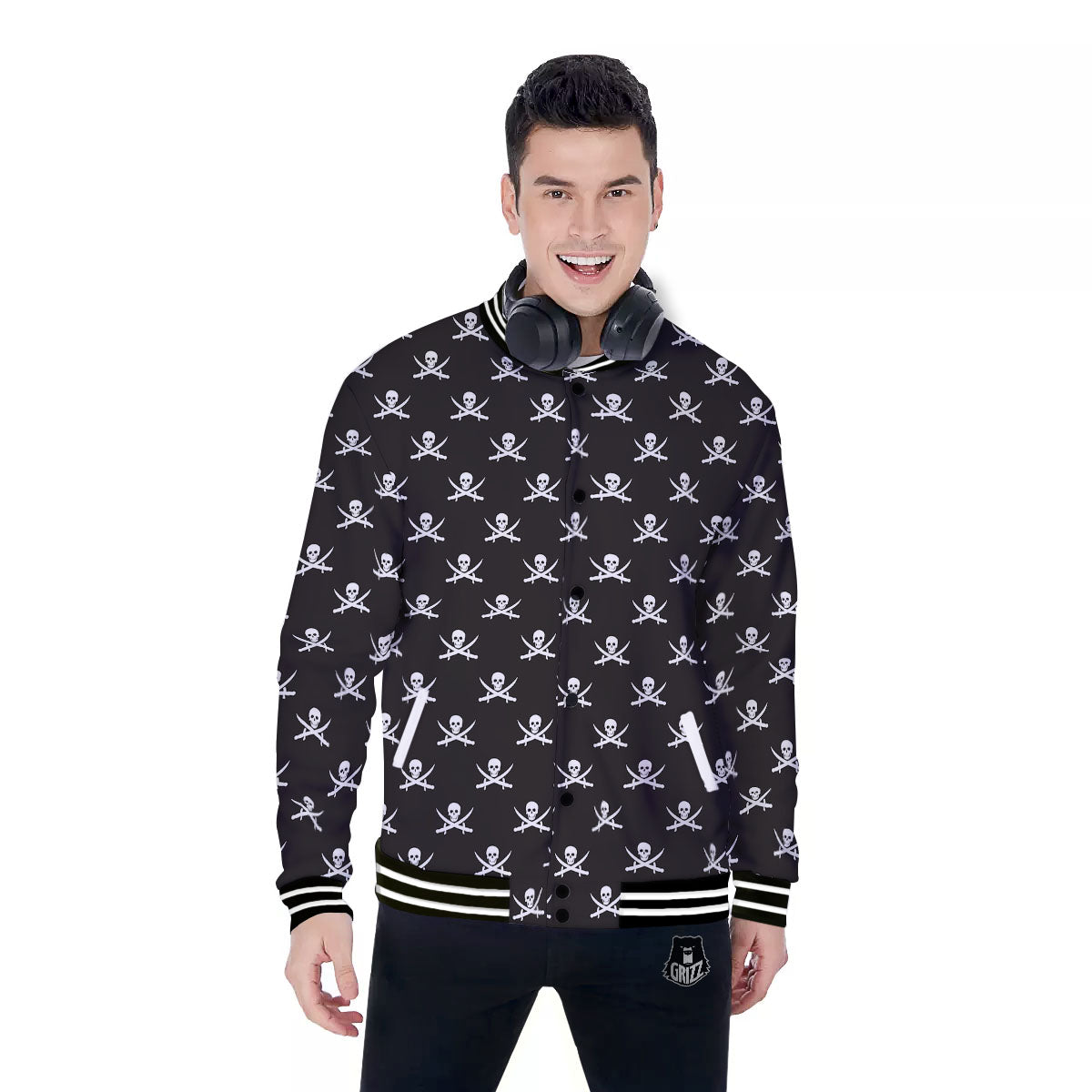 Symbol Pirate Skull Print Pattern Baseball Jacket-grizzshop
