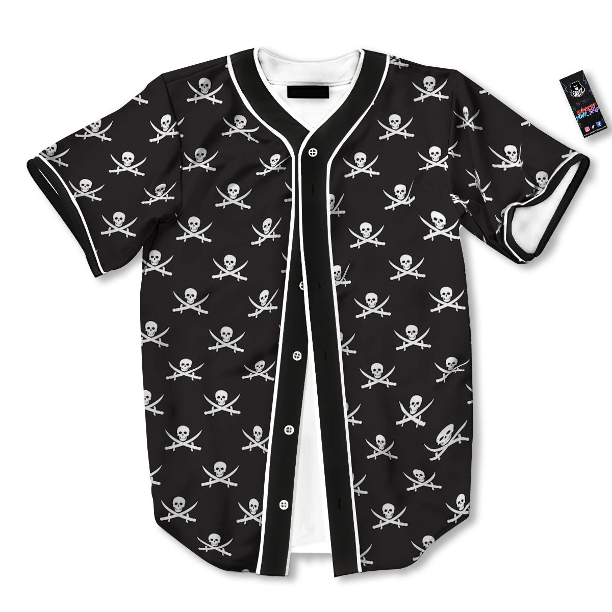 Symbol Pirate Skull Print Pattern Baseball Jersey-grizzshop