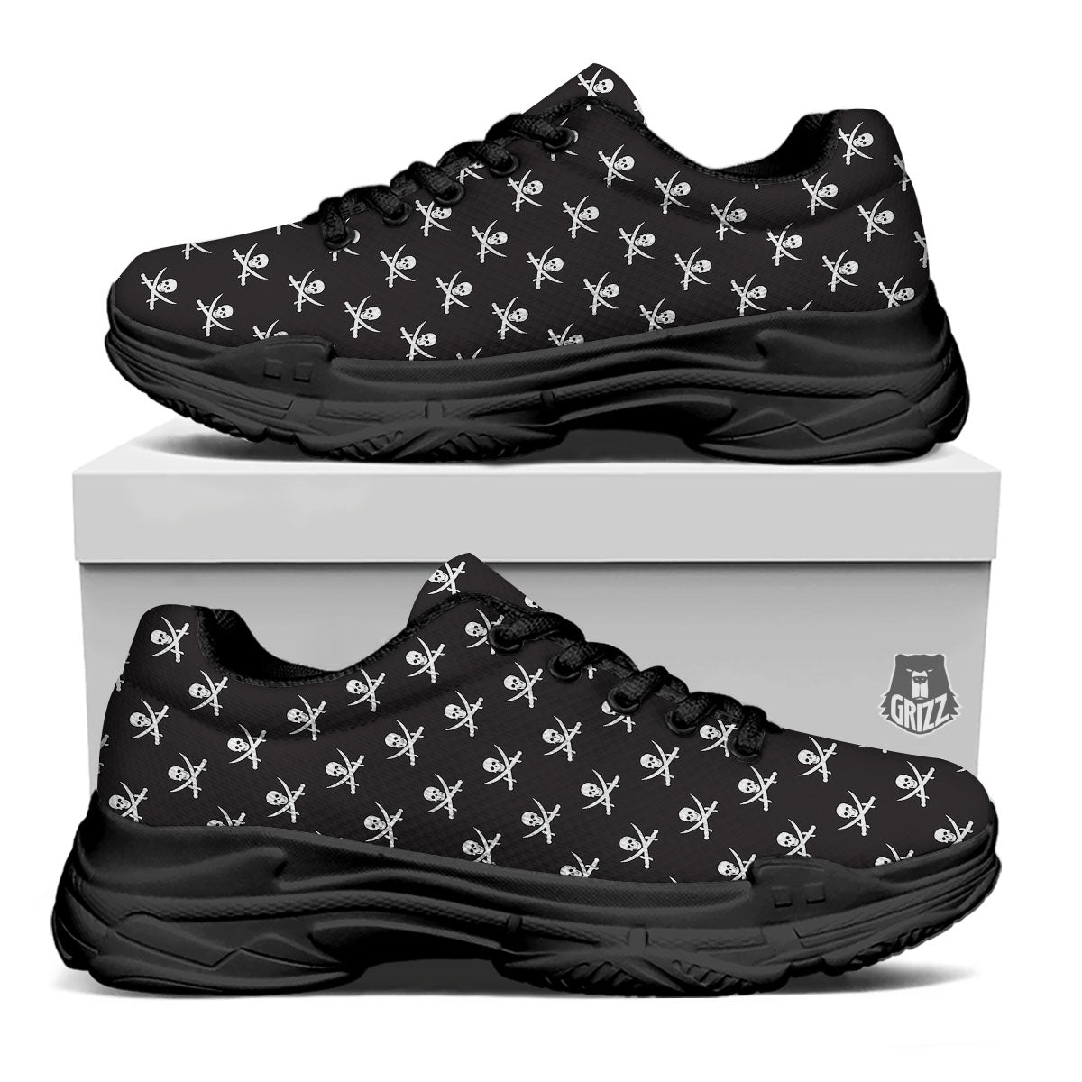 Symbol Pirate Skull Print Pattern Black Chunky Shoes-grizzshop