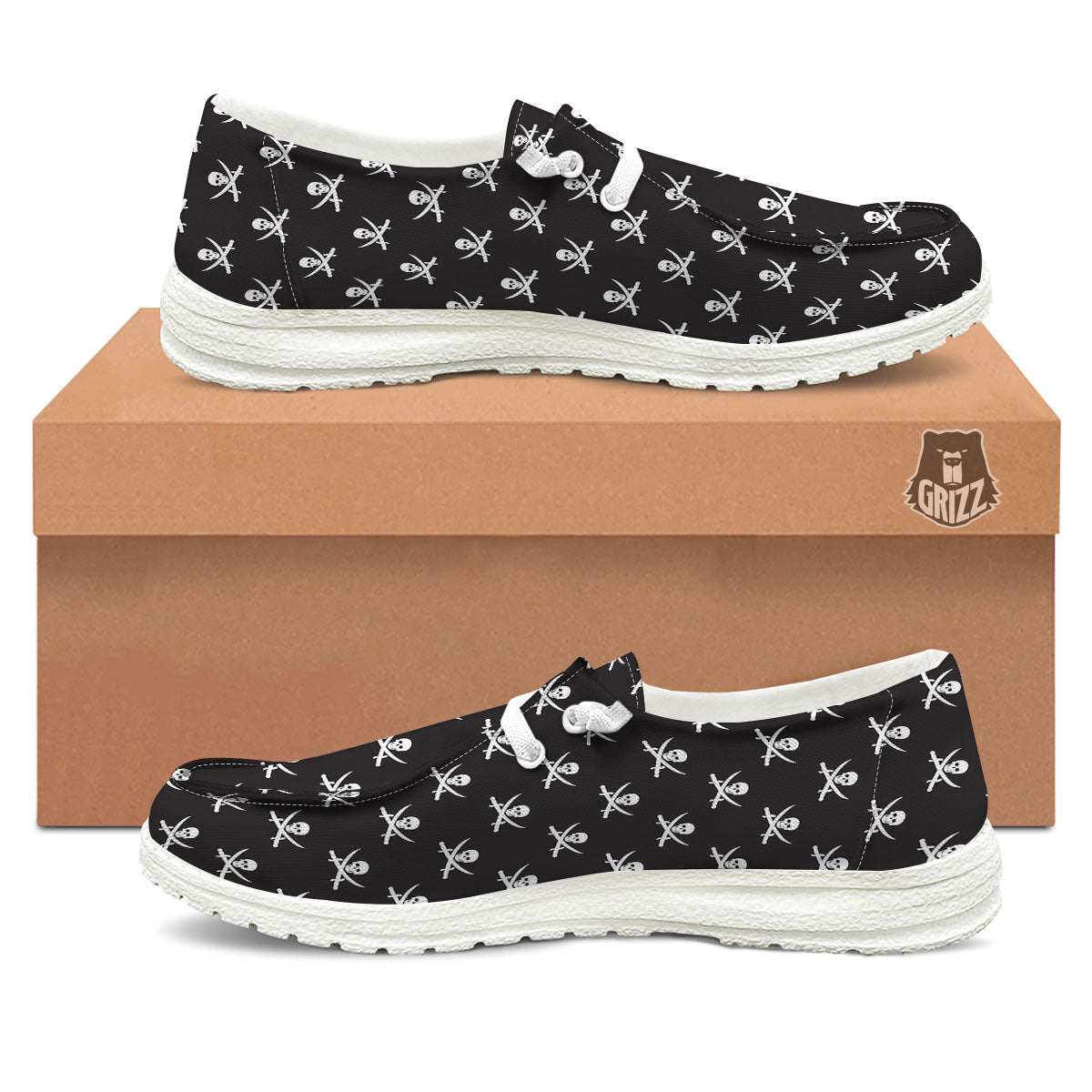 Symbol Pirate Skull Print Pattern Black Loafers-grizzshop