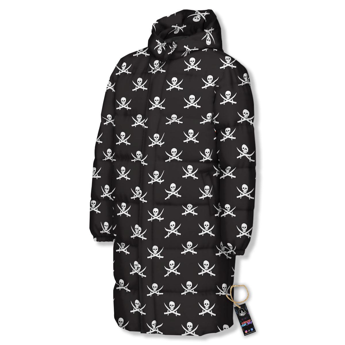 Symbol Pirate Skull Print Pattern Long Down Jacket-grizzshop