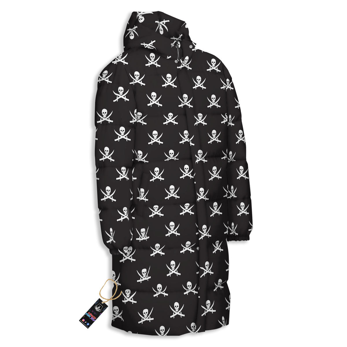 Symbol Pirate Skull Print Pattern Long Down Jacket-grizzshop