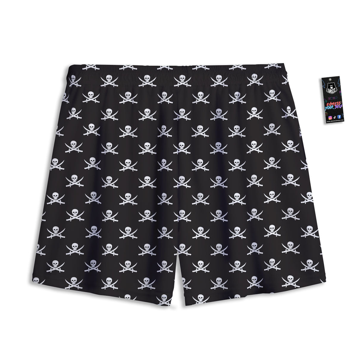Symbol Pirate Skull Print Pattern Mesh Shorts