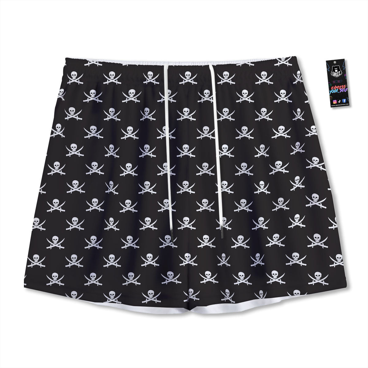 Symbol Pirate Skull Print Pattern Mesh Shorts