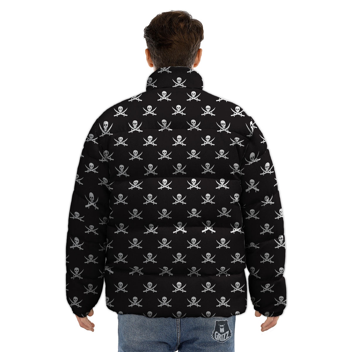 Symbol Pirate Skull Print Pattern Puffer Jacket-grizzshop