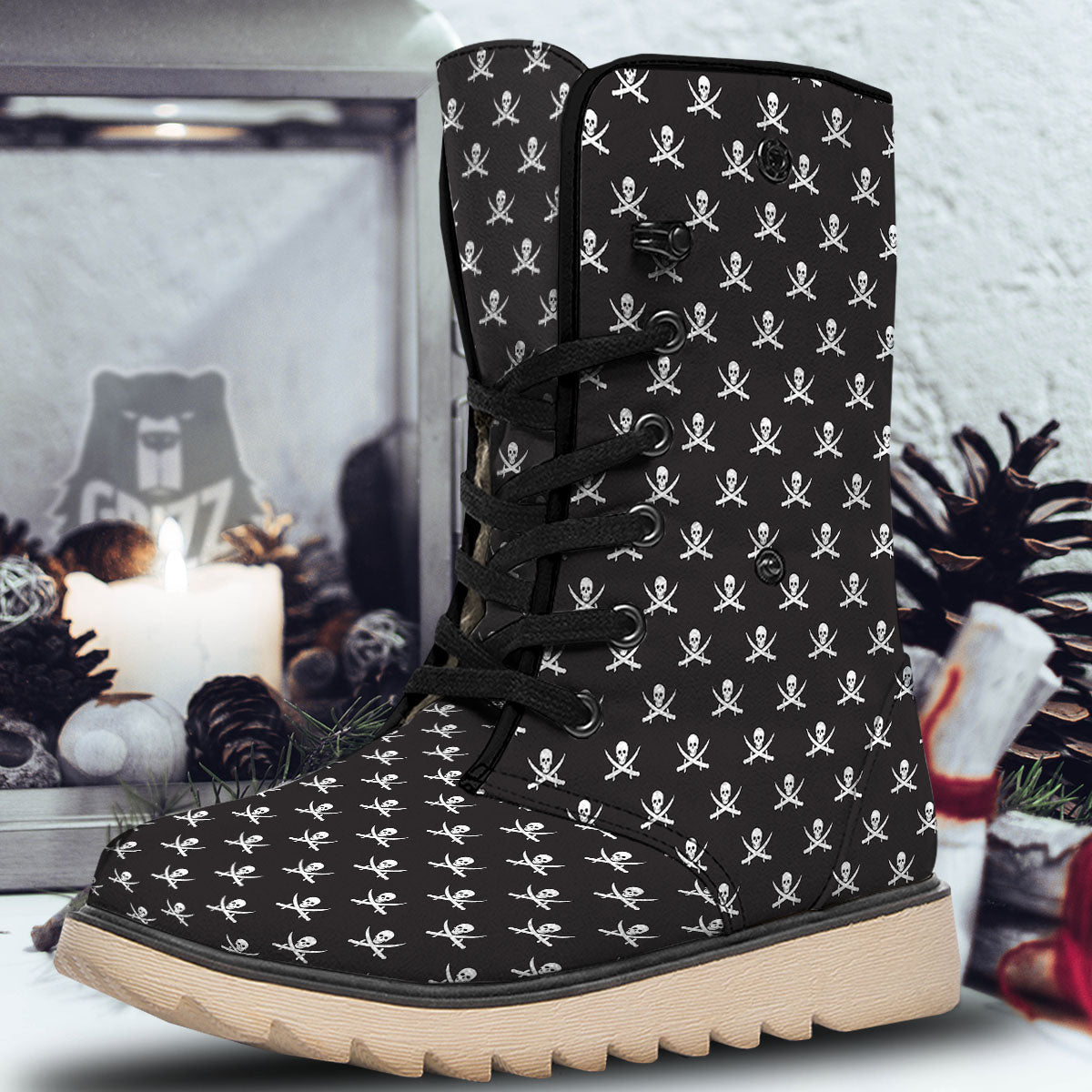 Symbol Pirate Skull Print Pattern Snow Boots-grizzshop