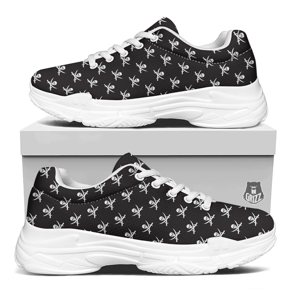 Symbol Pirate Skull Print Pattern White Chunky Shoes-grizzshop