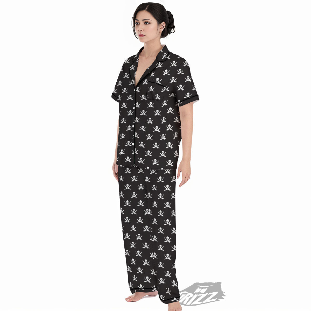 Symbol Pirate Skull Print Pattern Women's Pajamas Set-grizzshop