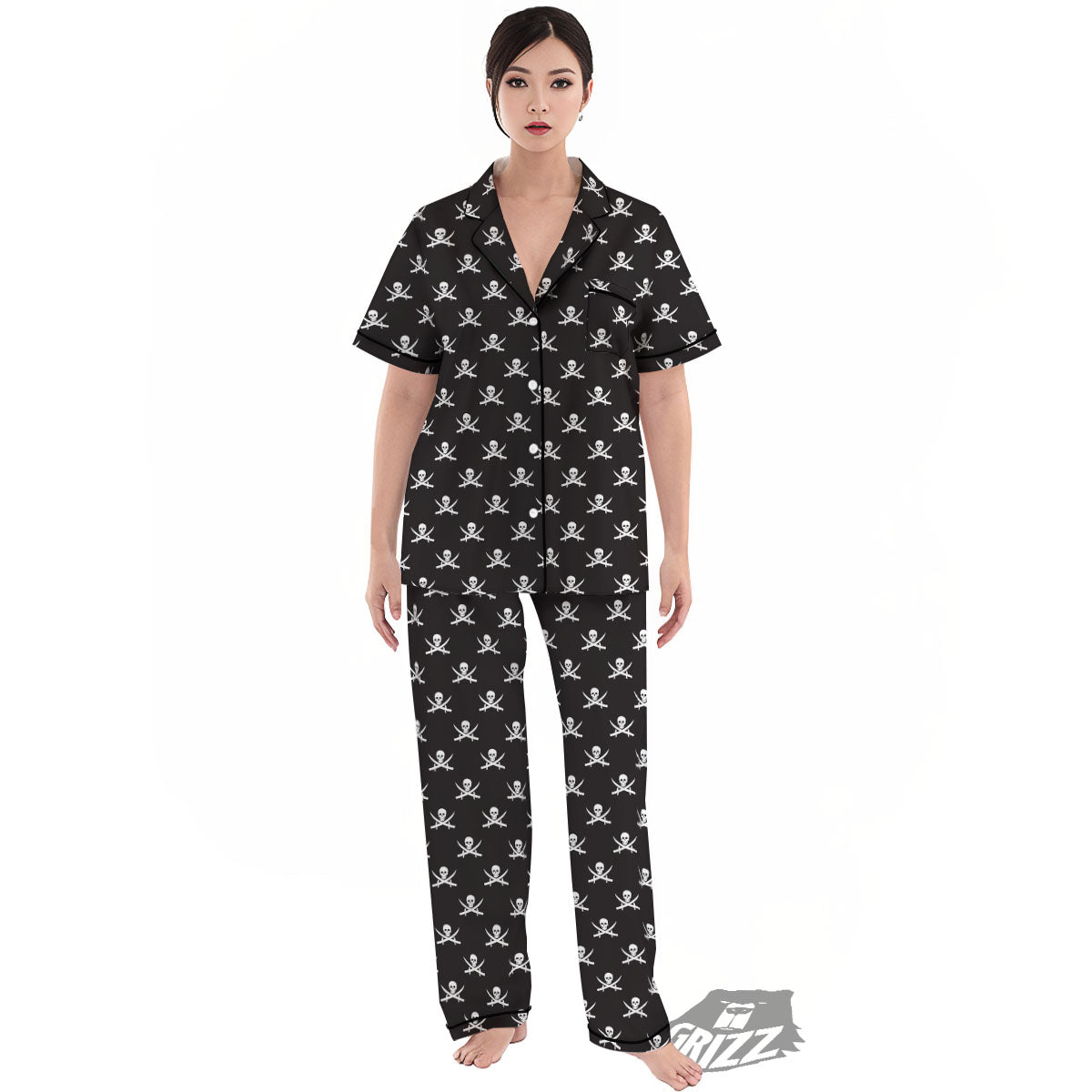 Symbol Pirate Skull Print Pattern Women's Pajamas Set-grizzshop