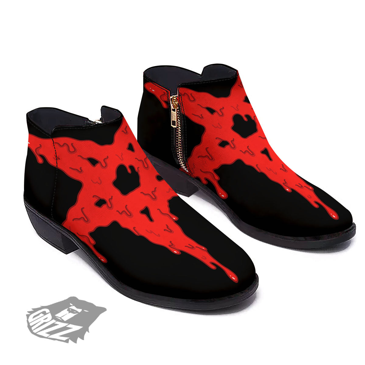 Symbol Red Pentagram Print Ankle Boots-grizzshop