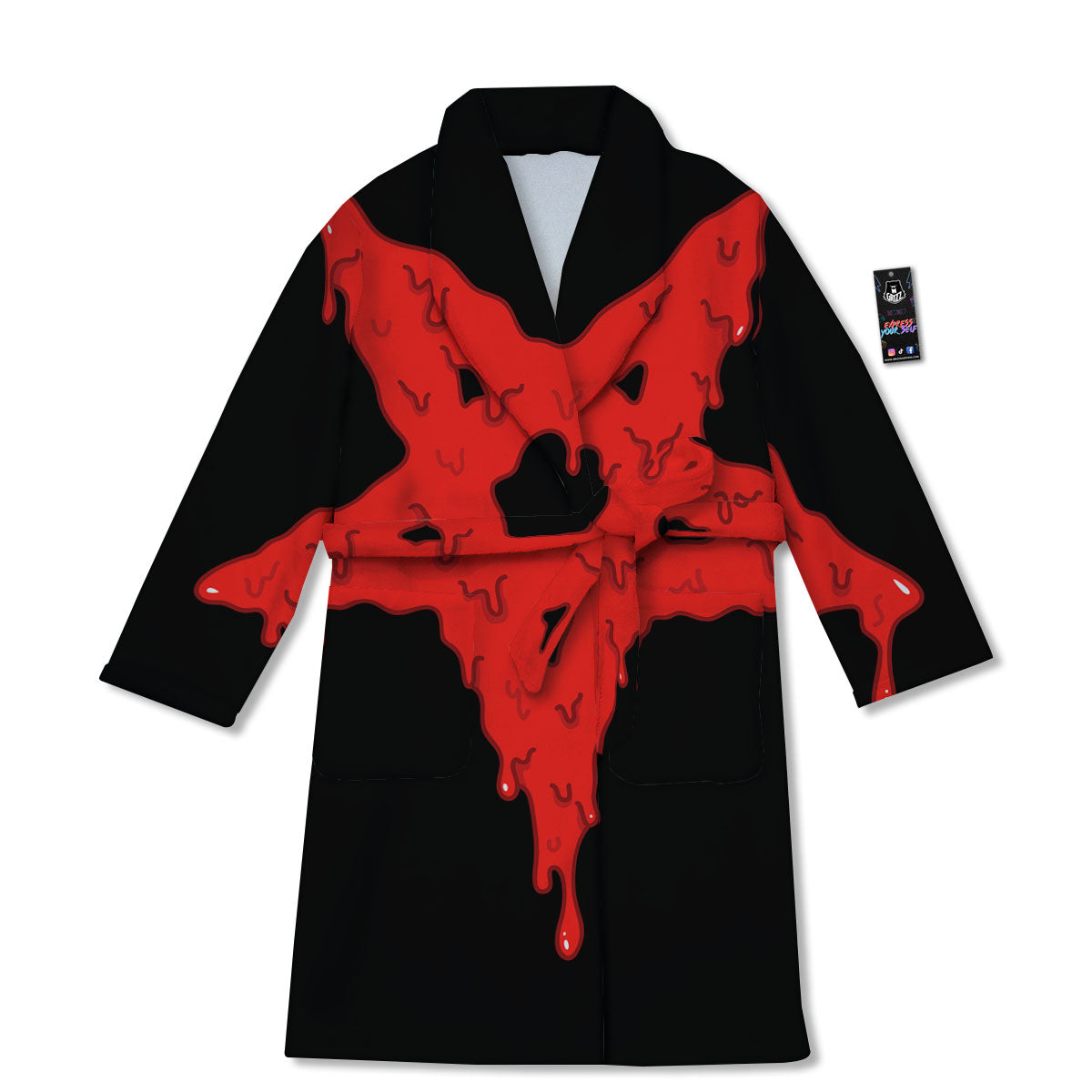 Symbol Red Pentagram Print Bathrobe-grizzshop