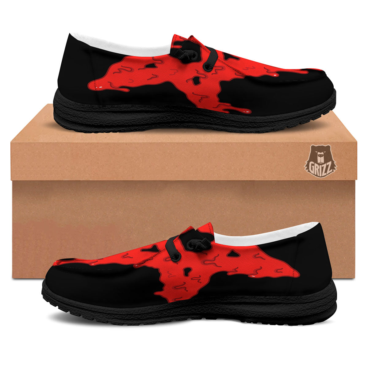 Symbol Red Pentagram Print Black Loafers-grizzshop