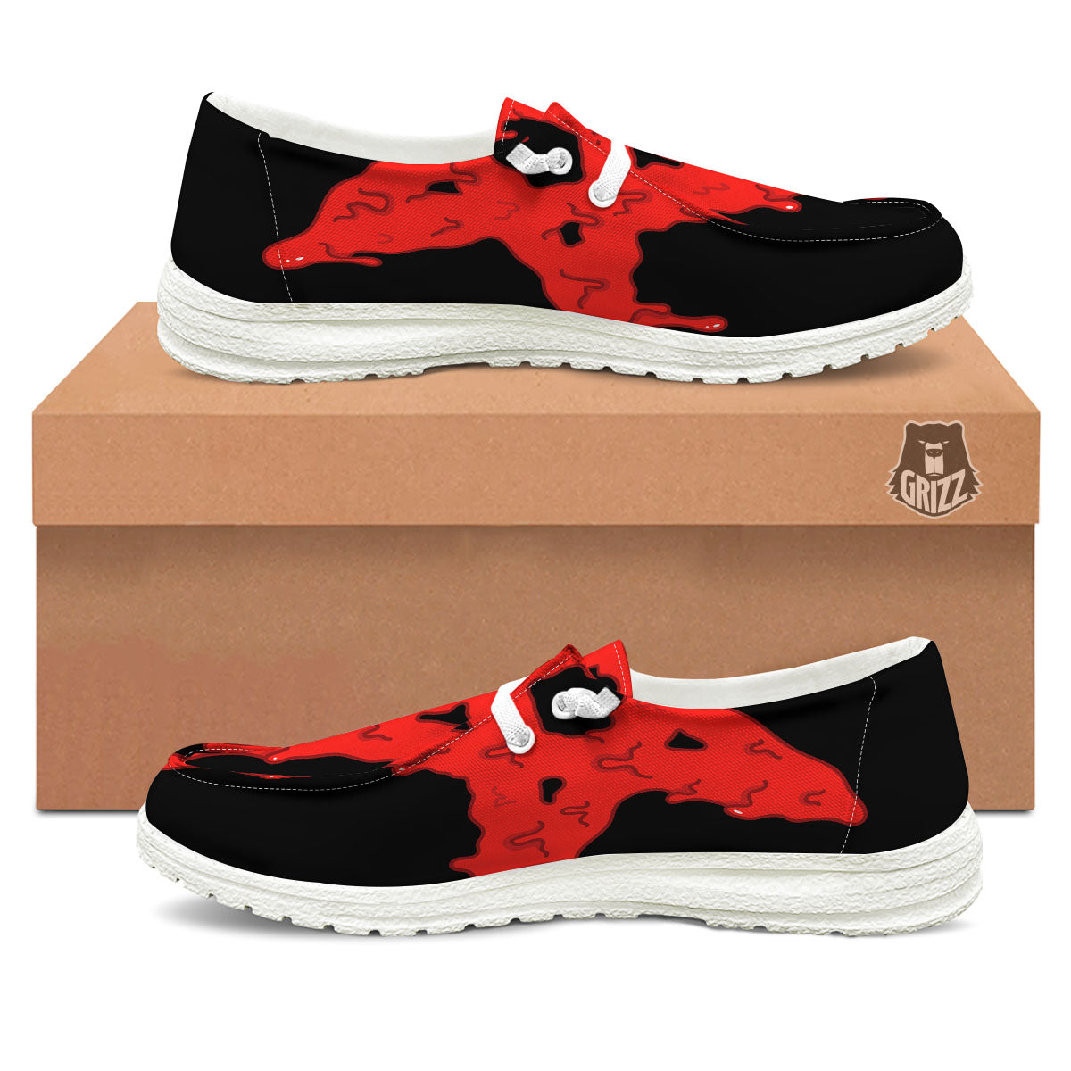 Symbol Red Pentagram Print Black Loafers-grizzshop