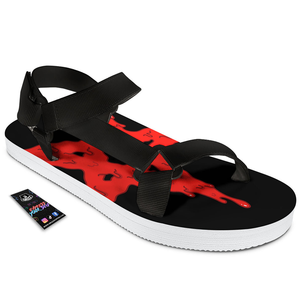 Symbol Red Pentagram Print Black Open Toe Sandals-grizzshop