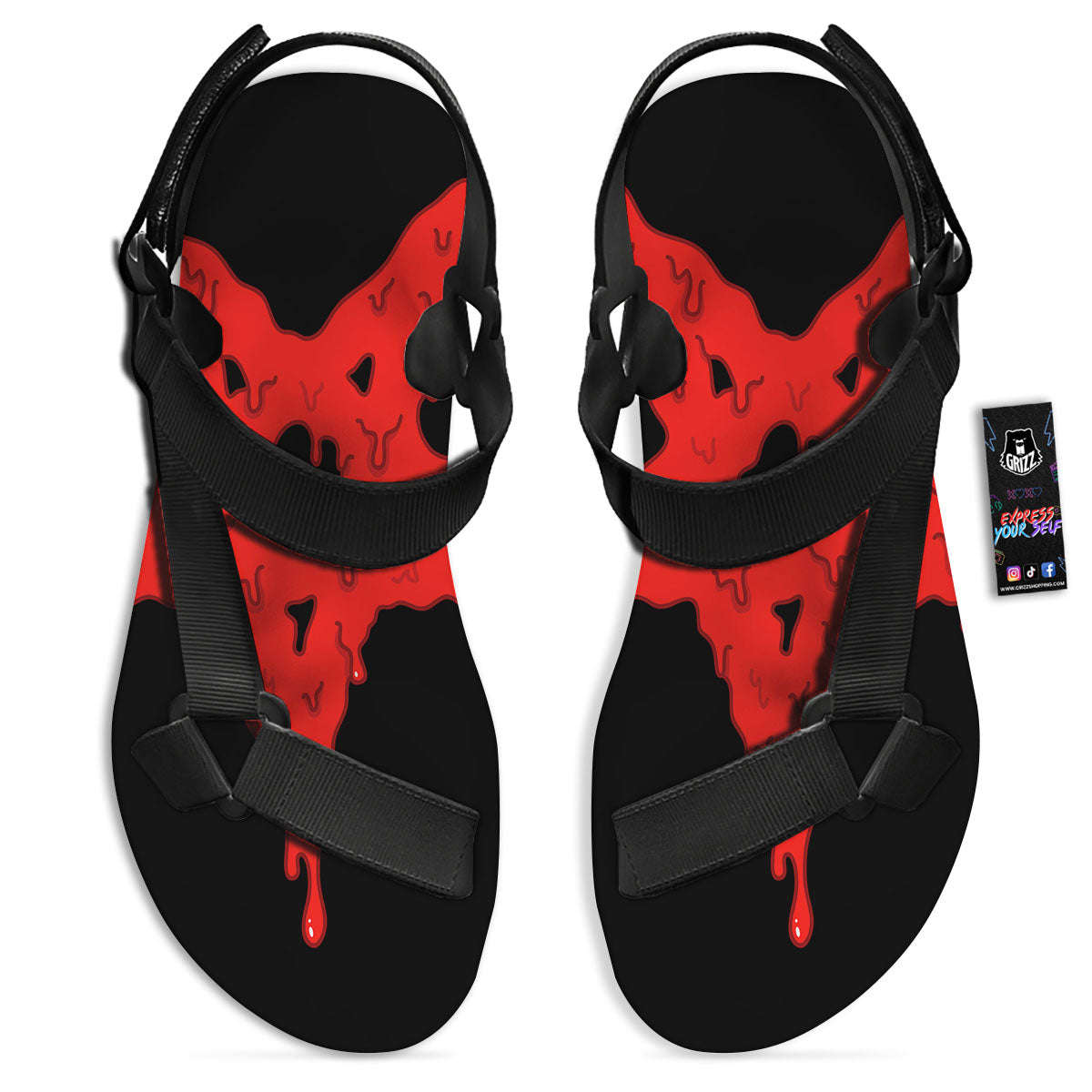 Symbol Red Pentagram Print Black Open Toe Sandals-grizzshop