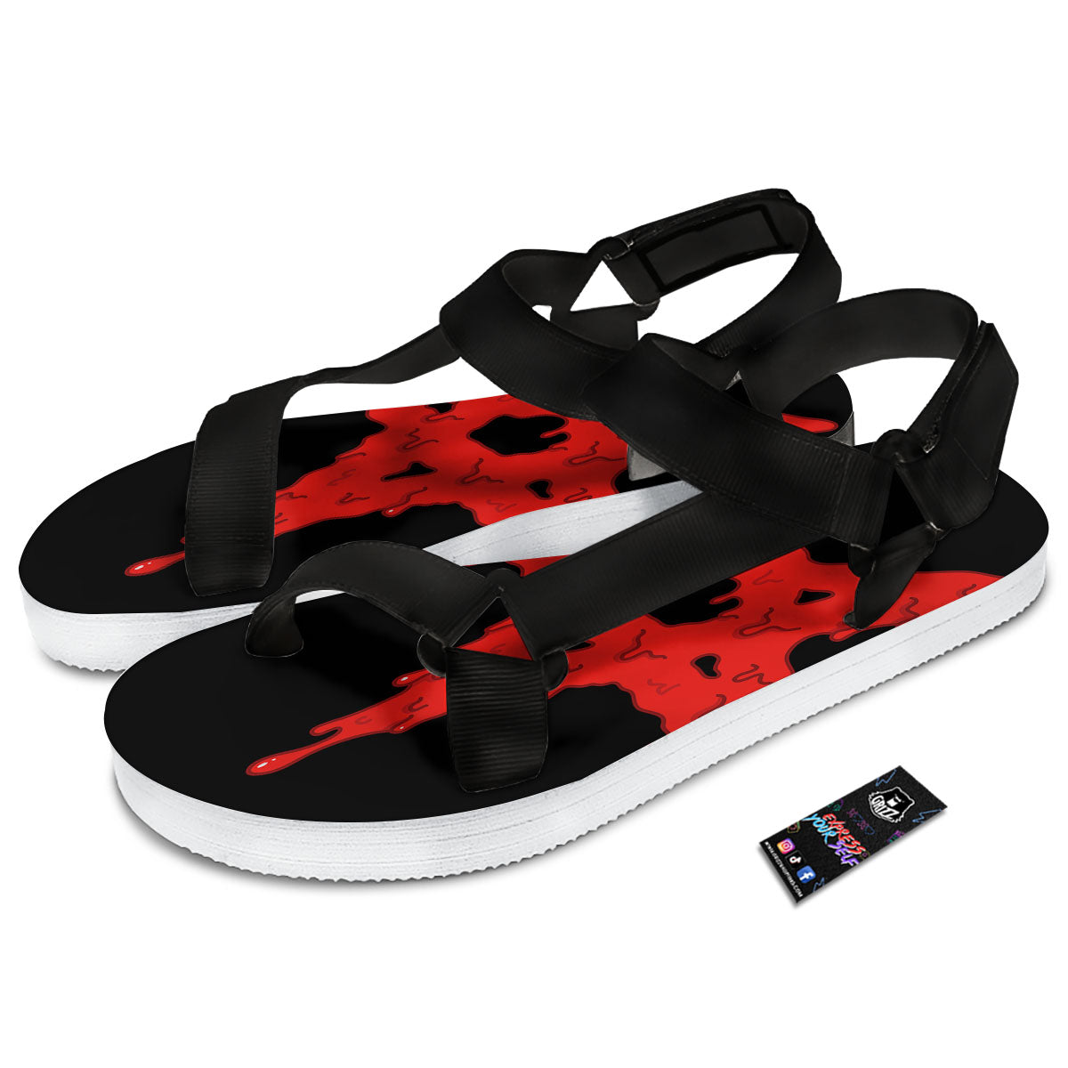 Symbol Red Pentagram Print Black Open Toe Sandals-grizzshop