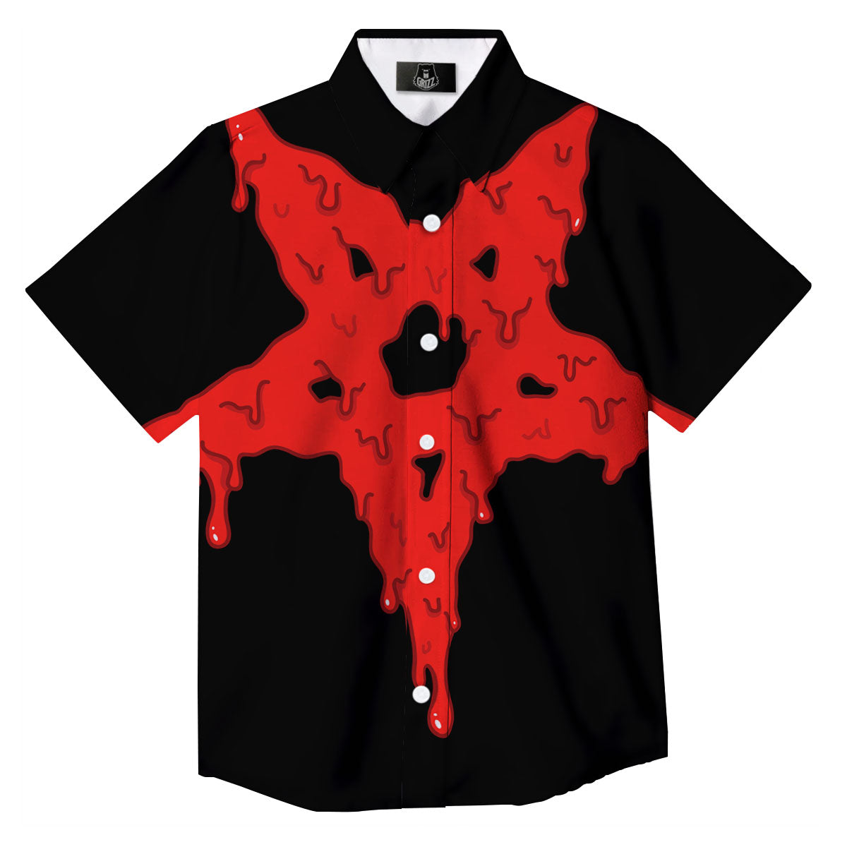 Symbol Red Pentagram Print Button Up Shirt-grizzshop