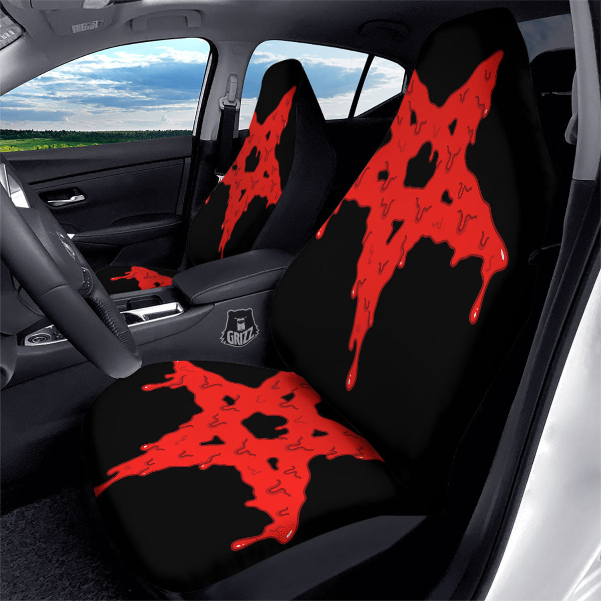 Symbol Red Pentagram Print Car Seat Covers-grizzshop