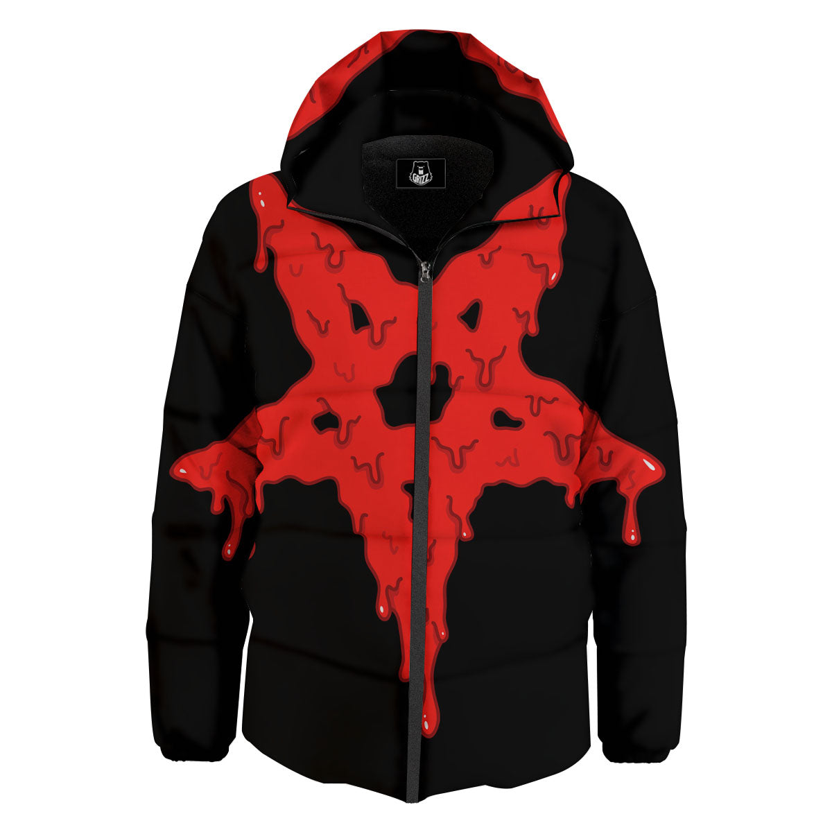 Symbol Red Pentagram Print Down Jacket-grizzshop